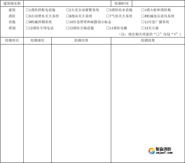 建筑消防設施檢測記錄表